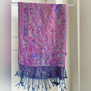 100% Cashmere Pashmina Pink, Blue, and Purple Paisley Scarf/Wrap